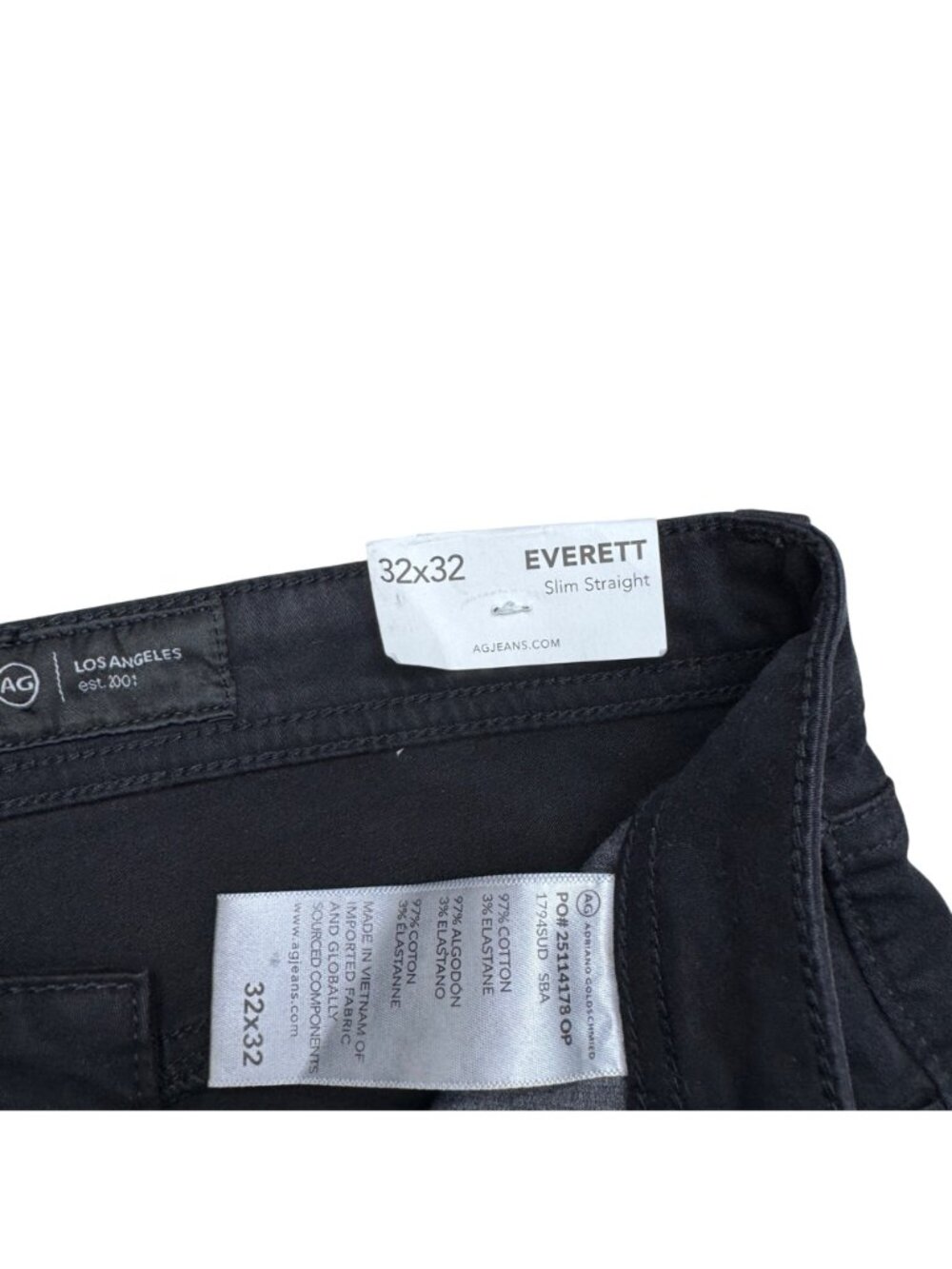 NWT AG Everett Men's Sueded Sateen Black Slim Straight Pants Mid Rise, 32x32 - Picture 6 of 12